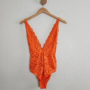 We Are Hah x Free People Comin In Haht Burnt Orange Lace Bodysuit Small S NWT